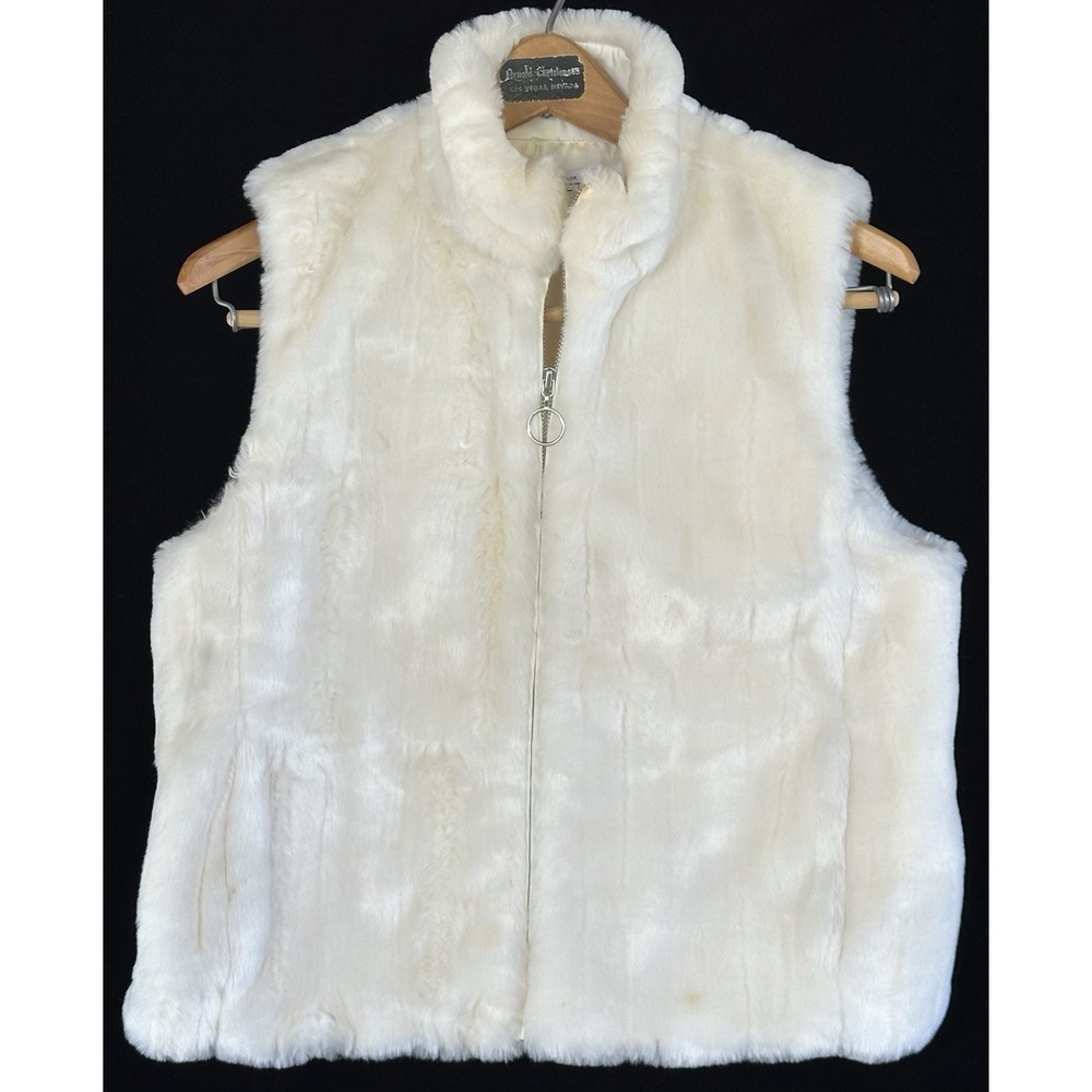 Ann Taylor Loft Faux Fur Vest Zip Up Women M Ivory Excellent